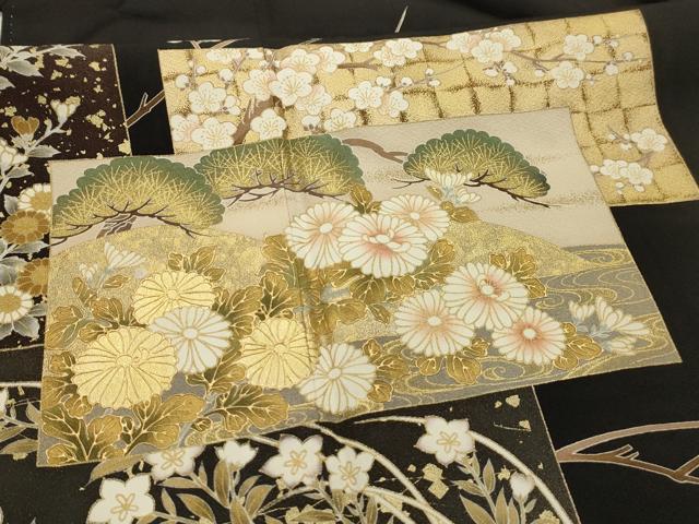 平和屋着物■豪華黒留袖　色紙重ね草花文　金彩　正絹　逸品　AABI4367sx
