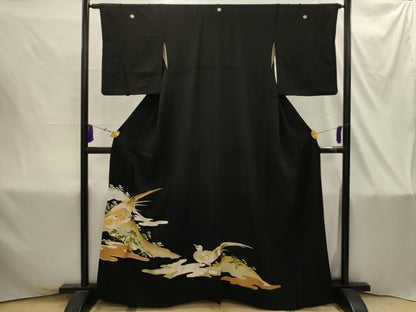平和屋着物■豪華黒留袖　駒刺繍　鳥　浜松文　金彩　金銀糸　正絹　逸品　AABI4368sx