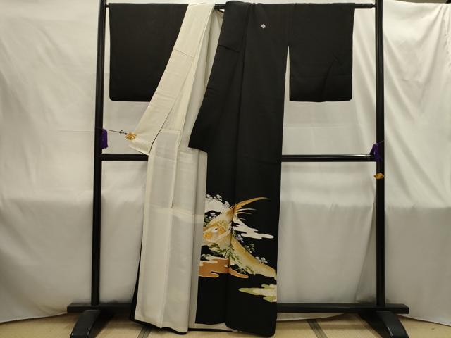 平和屋着物■豪華黒留袖　駒刺繍　鳥　浜松文　金彩　金銀糸　正絹　逸品　AABI4368sx