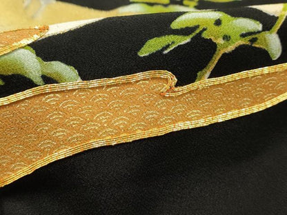 平和屋着物■豪華黒留袖　駒刺繍　鳥　浜松文　金彩　金銀糸　正絹　逸品　AABI4368sx