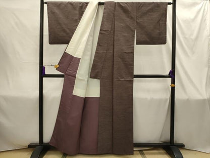 平和屋着物■上質な色無地　霞地紋　煤竹色　正絹　逸品　AABI4369sx