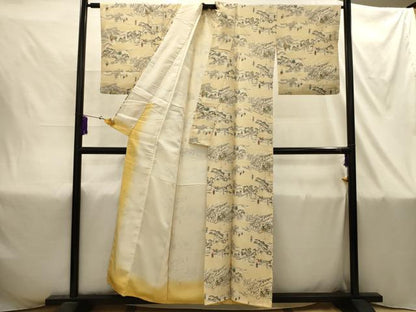 平和屋着物■上質な小紋　人物風景文　正絹　逸品　AABI4372sx