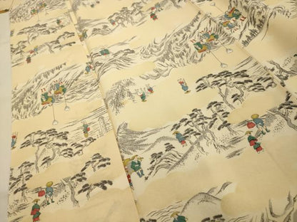 平和屋着物■上質な小紋　人物風景文　正絹　逸品　AABI4372sx