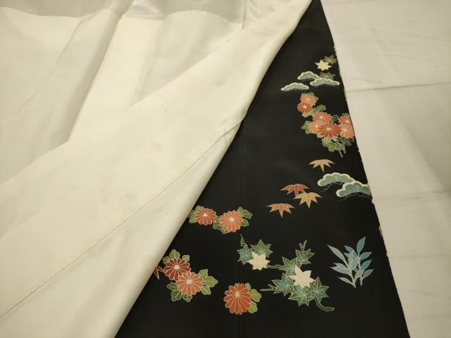 平和屋着物■豪華黒留袖　刺繍　吉祥草花文　金糸　金彩　正絹　逸品　AABI4374sx