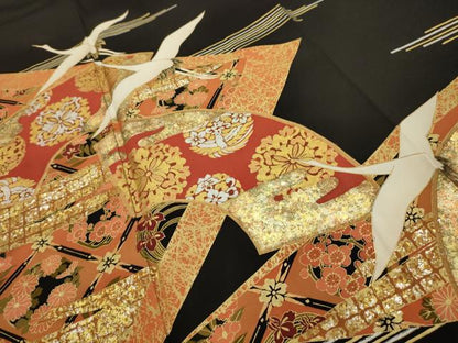 平和屋着物■豪華黒留袖　飛鶴地紙花文　金銀彩　正絹　逸品　AABI4375sx