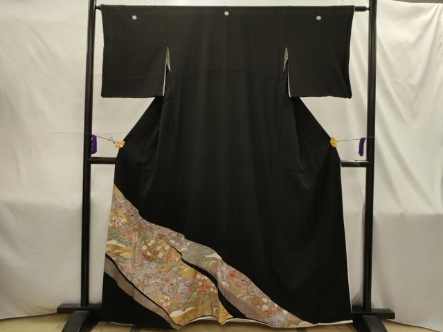 平和屋着物■豪華黒留袖　駒刺繍　御所車飛鶴宝尽くし　金彩　正絹　逸品　AABI4376sx
