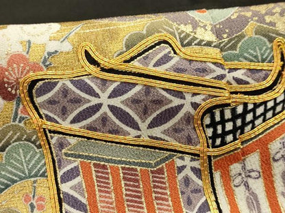 平和屋着物■豪華黒留袖　駒刺繍　御所車飛鶴宝尽くし　金彩　正絹　逸品　AABI4376sx