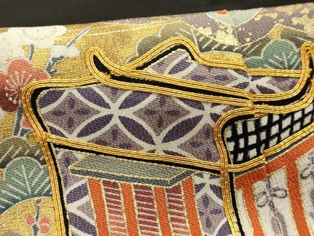 平和屋着物■豪華黒留袖　駒刺繍　御所車飛鶴宝尽くし　金彩　正絹　逸品　AABI4376sx