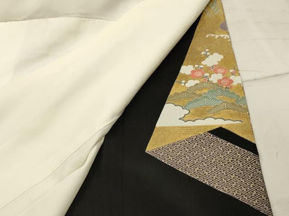 平和屋着物■豪華黒留袖　駒刺繍　御所車飛鶴宝尽くし　金彩　正絹　逸品　AABI4376sx
