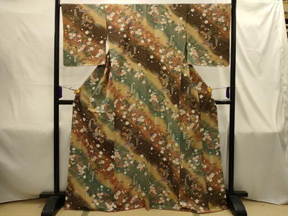 平和屋着物■上質な小紋　松竹梅　花蝶扇面冊子文　暈し染め　金彩　正絹　逸品　AABI4380sx
