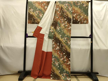 平和屋着物■上質な小紋　松竹梅　花蝶扇面冊子文　暈し染め　金彩　正絹　逸品　AABI4380sx