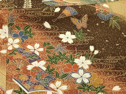 平和屋着物■上質な小紋　松竹梅　花蝶扇面冊子文　暈し染め　金彩　正絹　逸品　AABI4380sx