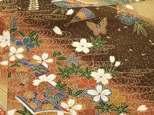 平和屋着物■上質な小紋　松竹梅　花蝶扇面冊子文　暈し染め　金彩　正絹　逸品　AABI4380sx