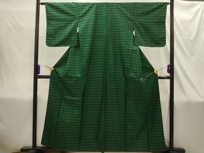 平和屋着物■上質な紬　市松文様　正絹　逸品　AABI4381sx
