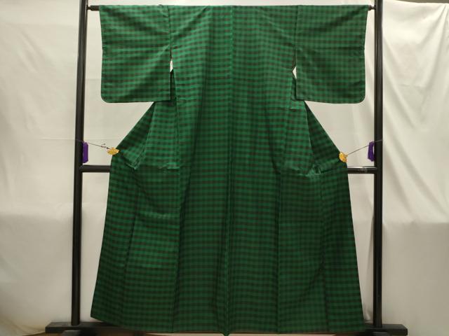 平和屋着物■上質な紬　市松文様　正絹　逸品　AABI4381sx