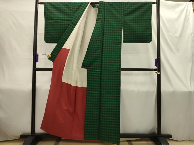 平和屋着物■上質な紬　市松文様　正絹　逸品　AABI4381sx