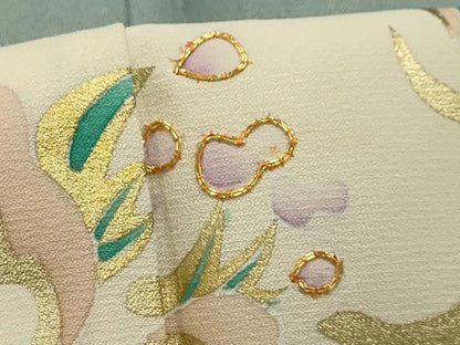 平和屋着物■訪問着　駒刺繍　枝花文　金銀彩　正絹　逸品　AABI4382sx