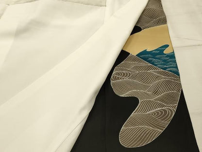 平和屋着物■豪華黒留袖　松竹梅　立波扇面風景文　金彩　正絹　逸品　AABI4384sx
