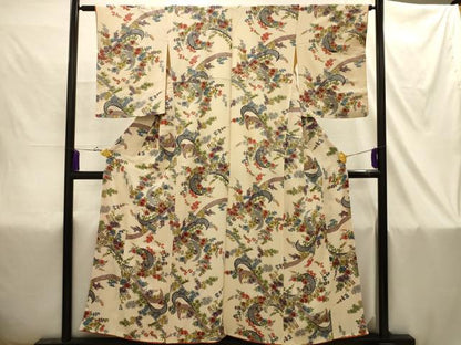 平和屋着物■上質な小紋　吉祥草花文　銀彩　正絹　逸品　AABI4385sx