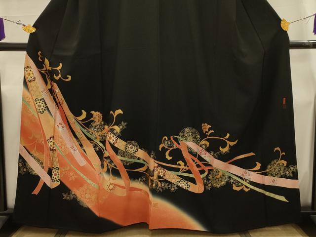 平和屋着物■豪華黒留袖　作家物　駒刺繍　鬘帯正倉院花鳥文　暈し染め　金銀彩　正絹　逸品　AABI4389sx