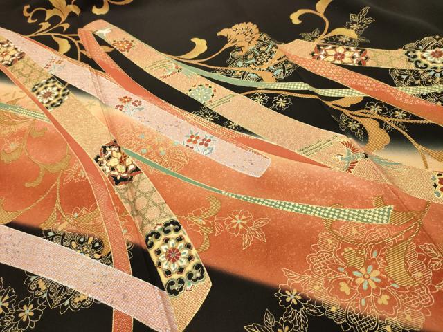 平和屋着物■豪華黒留袖　作家物　駒刺繍　鬘帯正倉院花鳥文　暈し染め　金銀彩　正絹　逸品　AABI4389sx