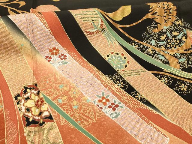 平和屋着物■豪華黒留袖　作家物　駒刺繍　鬘帯正倉院花鳥文　暈し染め　金銀彩　正絹　逸品　AABI4389sx