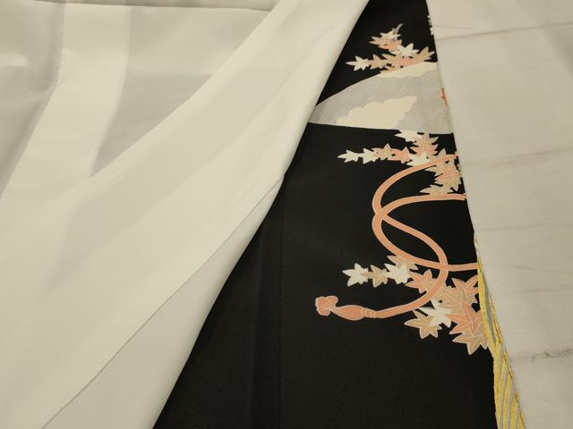 平和屋着物■豪華黒留袖　駒刺繍　松竹梅　扇面孔雀花文　金糸　金彩　正絹　逸品　AABI4390sx