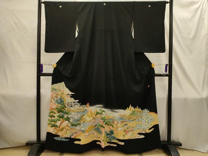 平和屋着物■豪華黒留袖　作家物　松竹梅風景文　暈し染め　正絹　逸品　AABI4391sx