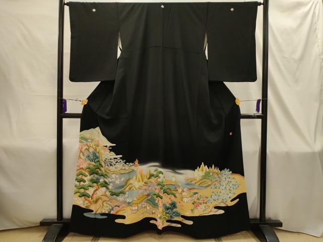 平和屋着物■豪華黒留袖　作家物　松竹梅風景文　暈し染め　正絹　逸品　AABI4391sx