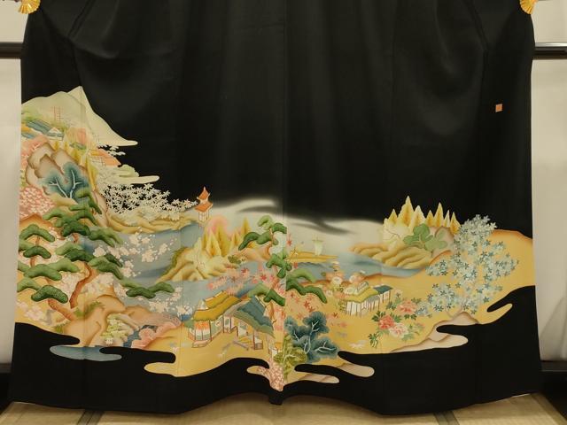 平和屋着物■豪華黒留袖　作家物　松竹梅風景文　暈し染め　正絹　逸品　AABI4391sx