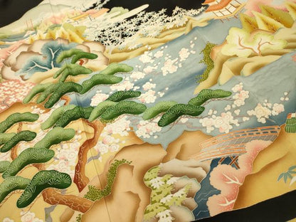 平和屋着物■豪華黒留袖　作家物　松竹梅風景文　暈し染め　正絹　逸品　AABI4391sx