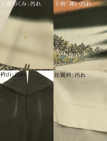 平和屋着物■豪華黒留袖　作家物　手描き　人物風景文　暈し染め　金銀彩　正絹　逸品　AABI4392sx
