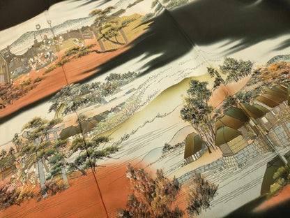 平和屋着物■豪華黒留袖　作家物　手描き　人物風景文　暈し染め　金銀彩　正絹　逸品　AABI4392sx