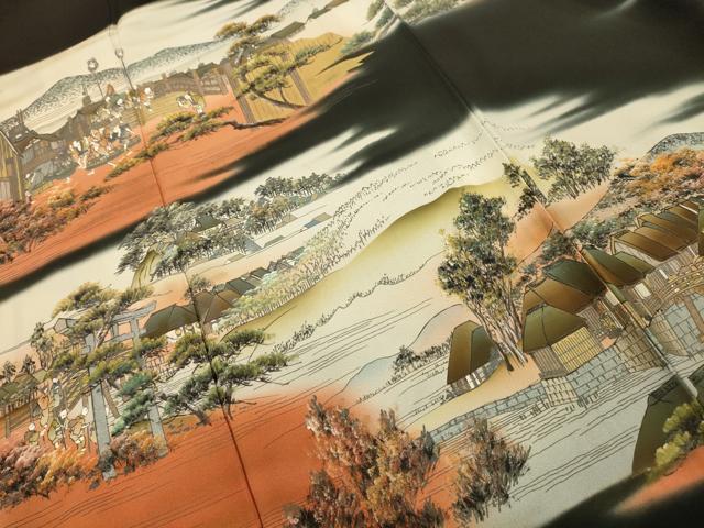 平和屋着物■豪華黒留袖　作家物　手描き　人物風景文　暈し染め　金銀彩　正絹　逸品　AABI4392sx