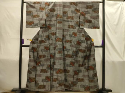 平和屋着物■上質な紬　色紙重ね七宝花文　正絹　逸品　AABI4400sx