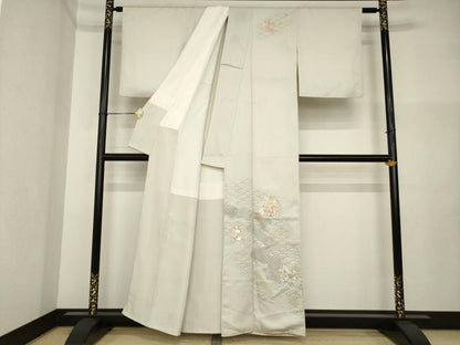 平和屋着物●訪問着　刺繍　花筏文　正絹　逸品　AABI4401ck