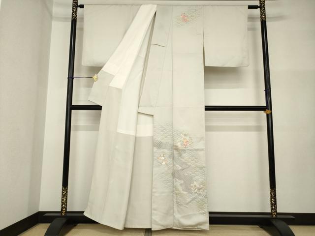 平和屋着物●訪問着　刺繍　花筏文　正絹　逸品　AABI4401ck