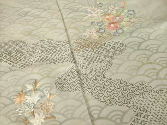 平和屋着物●訪問着　刺繍　花筏文　正絹　逸品　AABI4401ck