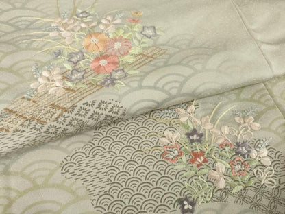 平和屋着物●訪問着　刺繍　花筏文　正絹　逸品　AABI4401ck