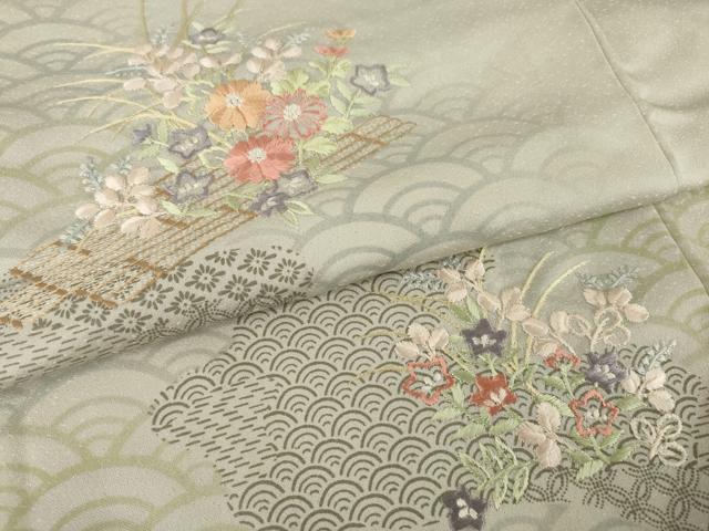 平和屋着物●訪問着　刺繍　花筏文　正絹　逸品　AABI4401ck