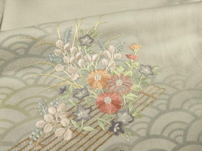 平和屋着物●訪問着　刺繍　花筏文　正絹　逸品　AABI4401ck