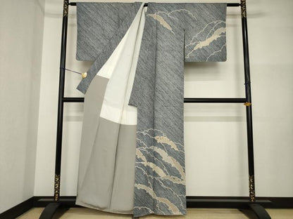 平和屋着物●訪問着　絞り　刺繍　雪輪重ね文　金糸　正絹　逸品　AABI4402ck