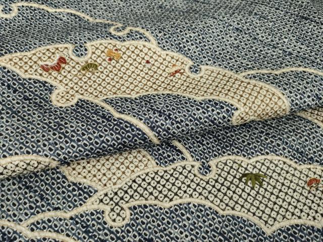 平和屋着物●訪問着　絞り　刺繍　雪輪重ね文　金糸　正絹　逸品　AABI4402ck