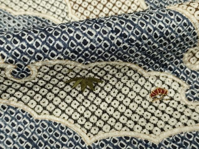 平和屋着物●訪問着　絞り　刺繍　雪輪重ね文　金糸　正絹　逸品　AABI4402ck