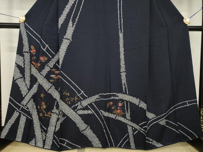 平和屋着物●訪問着　絞り　刺繍　笹竹花文　金彩　正絹　逸品　AABI4404ck
