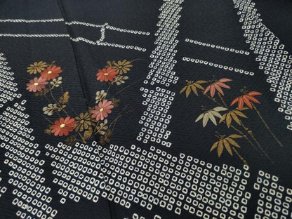 平和屋着物●訪問着　絞り　刺繍　笹竹花文　金彩　正絹　逸品　AABI4404ck