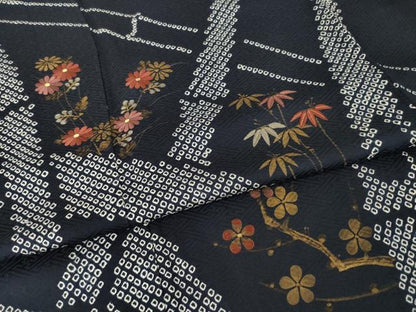平和屋着物●訪問着　絞り　刺繍　笹竹花文　金彩　正絹　逸品　AABI4404ck