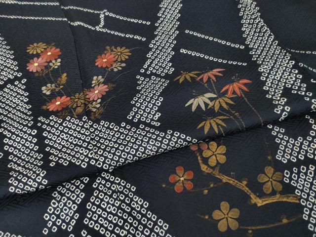平和屋着物●訪問着　絞り　刺繍　笹竹花文　金彩　正絹　逸品　AABI4404ck