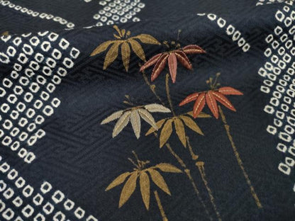平和屋着物●訪問着　絞り　刺繍　笹竹花文　金彩　正絹　逸品　AABI4404ck