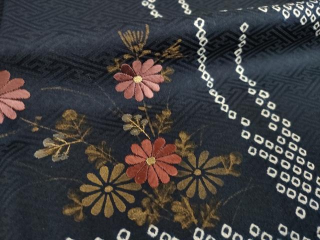 平和屋着物●訪問着　絞り　刺繍　笹竹花文　金彩　正絹　逸品　AABI4404ck